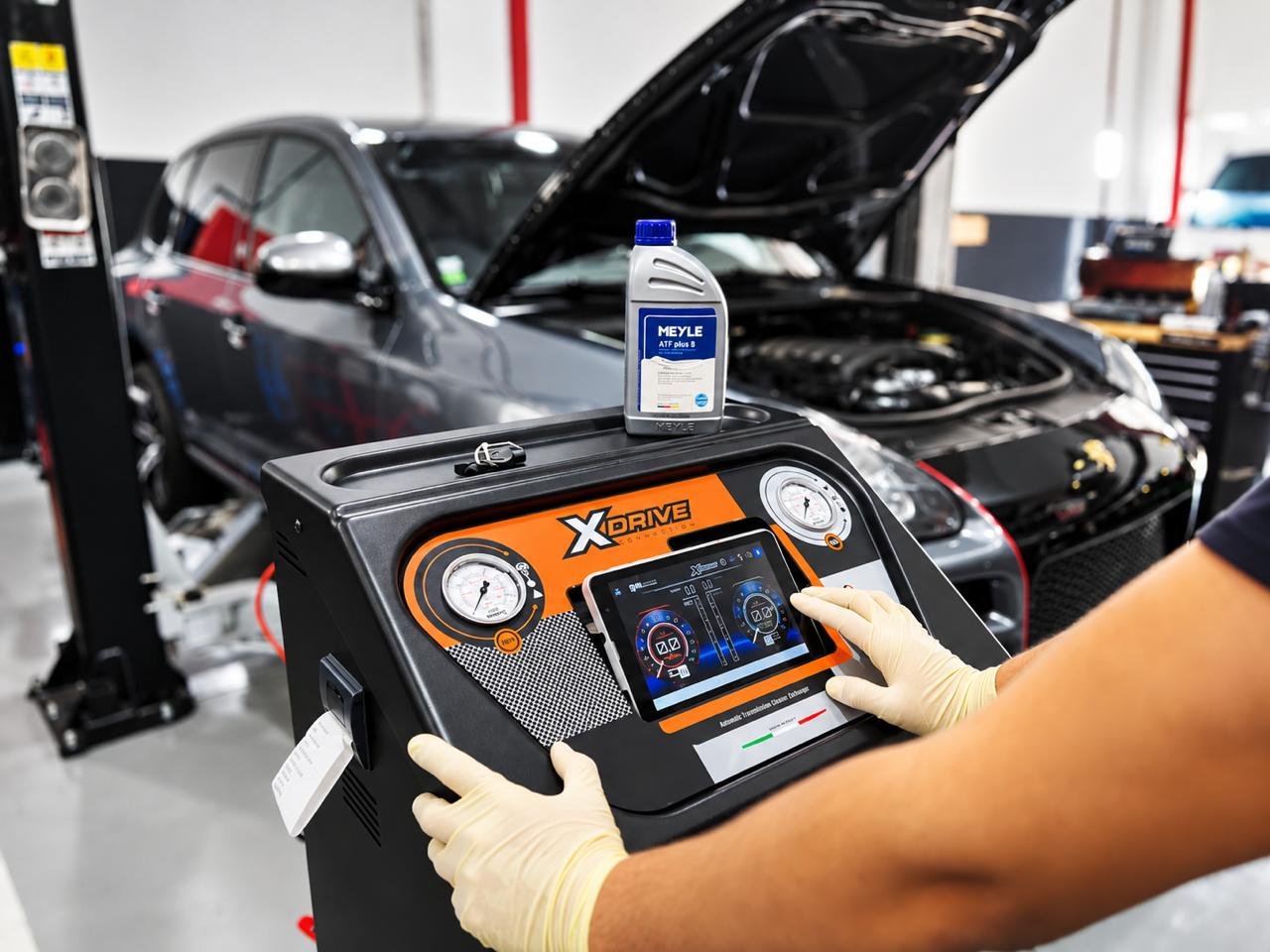 Equipamento de manutenção de caixas automáticas em utilização na oficina