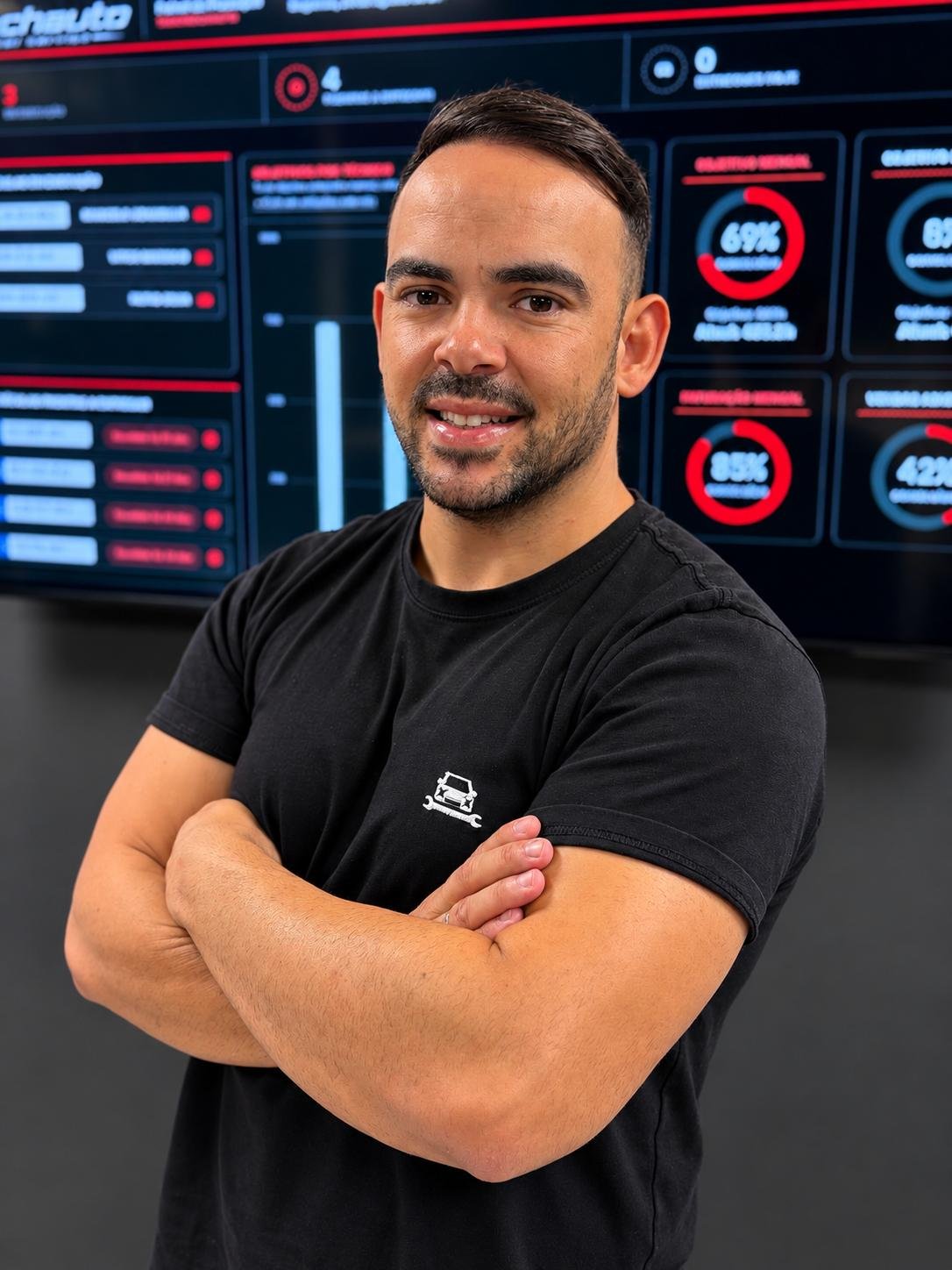 Tiago Rocha nas instalações da oficina